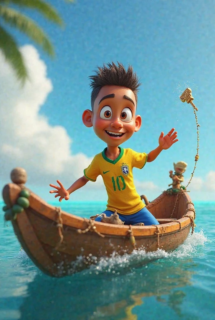 Menino moreno, com cachos, num dia ensolarado, na beira da piscina, com trajes de banho, olhando para o horizonte.