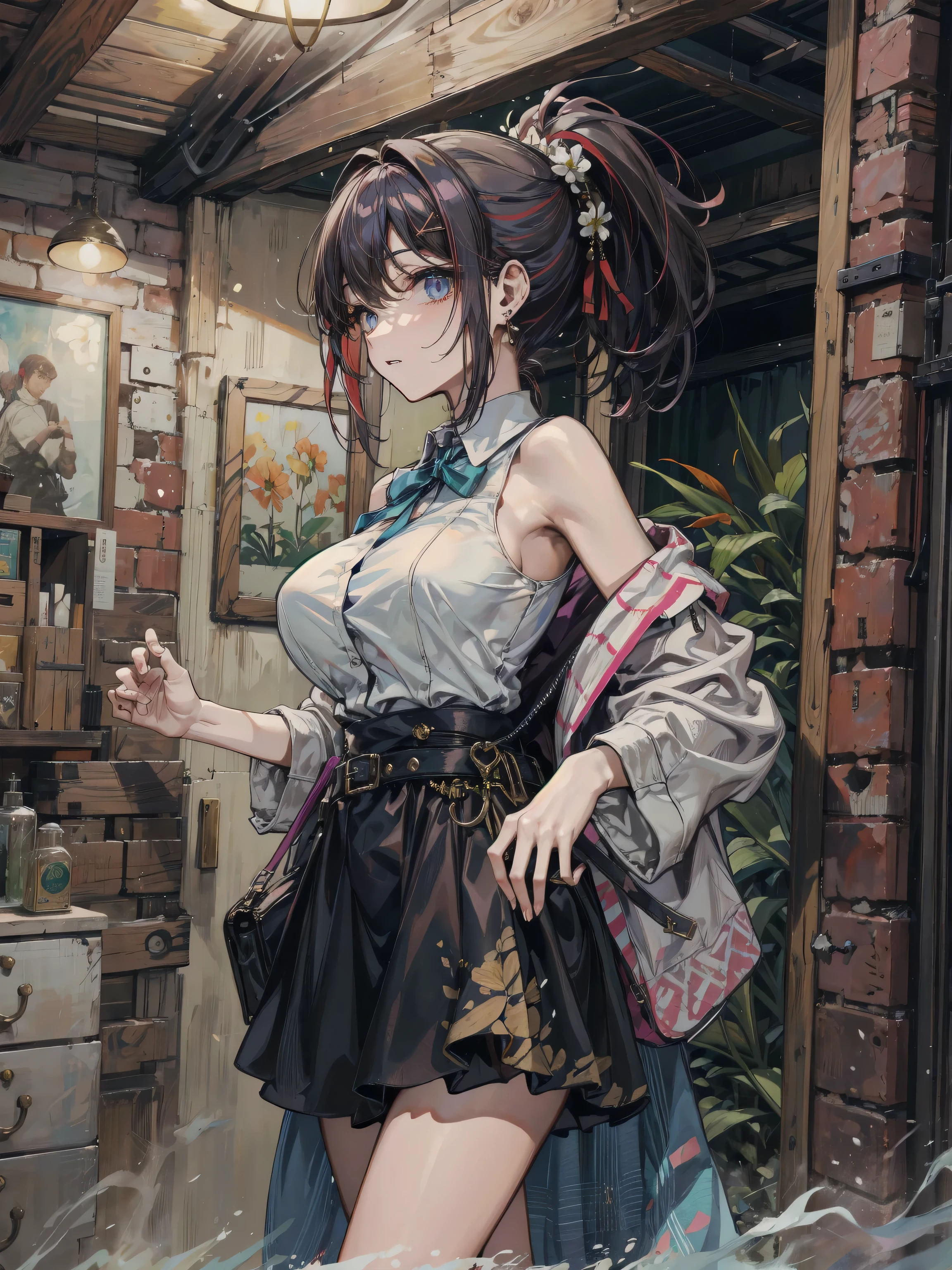 a very beautiful woman tied up in a sheer floral skirt, solobound