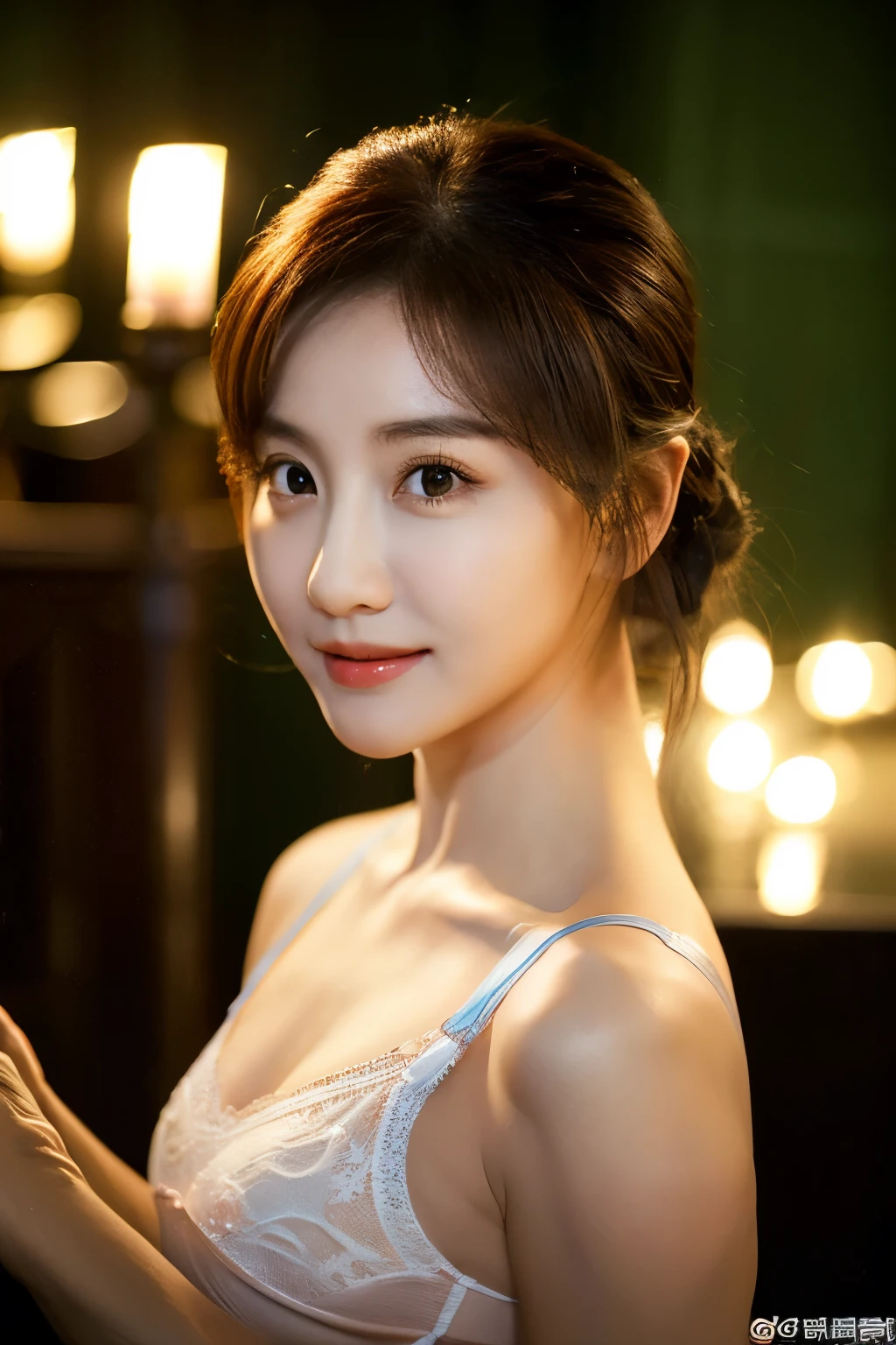absurdity of feather, Very Detailedな,(8k:1.3),Masseter area,( masterpiece:1.2)、(best quality)、4K、Very Detailed、(Movement structure :1.4)、( SHINING LIGHT 、Mood lighting), HD, best quality、(a girl:1.4),Very Detailedな,The bright colors 、 Forest production art 、( Warm light source:1.2), High image quality 、Good image quality、Intricate Details, volume lighting ,realistic BREAK、Horizontal photo taken from the side、 Idol face、、very pretty face and eyes, Beautiful image of a dragon horse、 natural makeup 、 large eyes, ( large :1.2)、( curved body :1.2)、(glossy skin :1.5)、(:1.5)、 ( Candlelight bathroom :1.4) 、(Redhead、 short hair,knitted glasses, Brant Bang)、 ( black、 Detailed costume features on a police car、Women's underwear :1.4)、(stocking)、 (shy, Awkward:1.2)、to look down at the camera