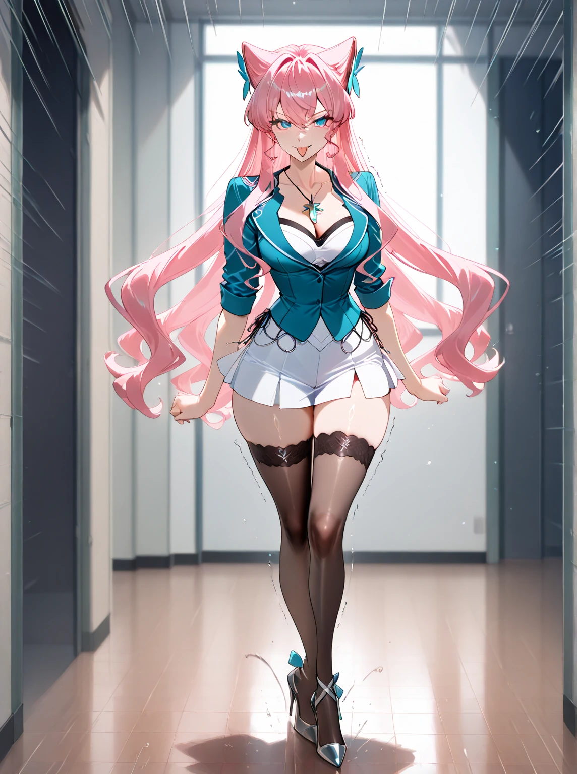 anime girl in a blue bra with a white bow and blue panty、long pink hair girl、blue eyed girl、seductive anime girl、clothing:blue bra、blue panties、anime moe art style、big breasts、girl with very big breasts、(anime girl)、attractive anime girl、naughty anime style、Beautiful charming anime teen、Smooth anime CG art、indoor、cleavage、bra with an blue、panty with an blue、whole body、a girl is standing、digital anime art!!、female focus、perfect body、pretty anime girl、full body、anime best girl、solo、underwear only、Bra and panties only、8k!!、High resolution!!、