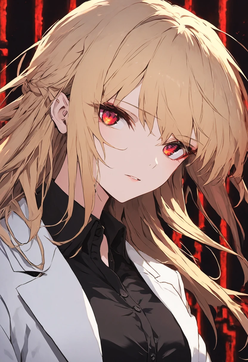 dead body、a blond、Black blood everywhere、blood splash、dark hue、Shades of yellow、