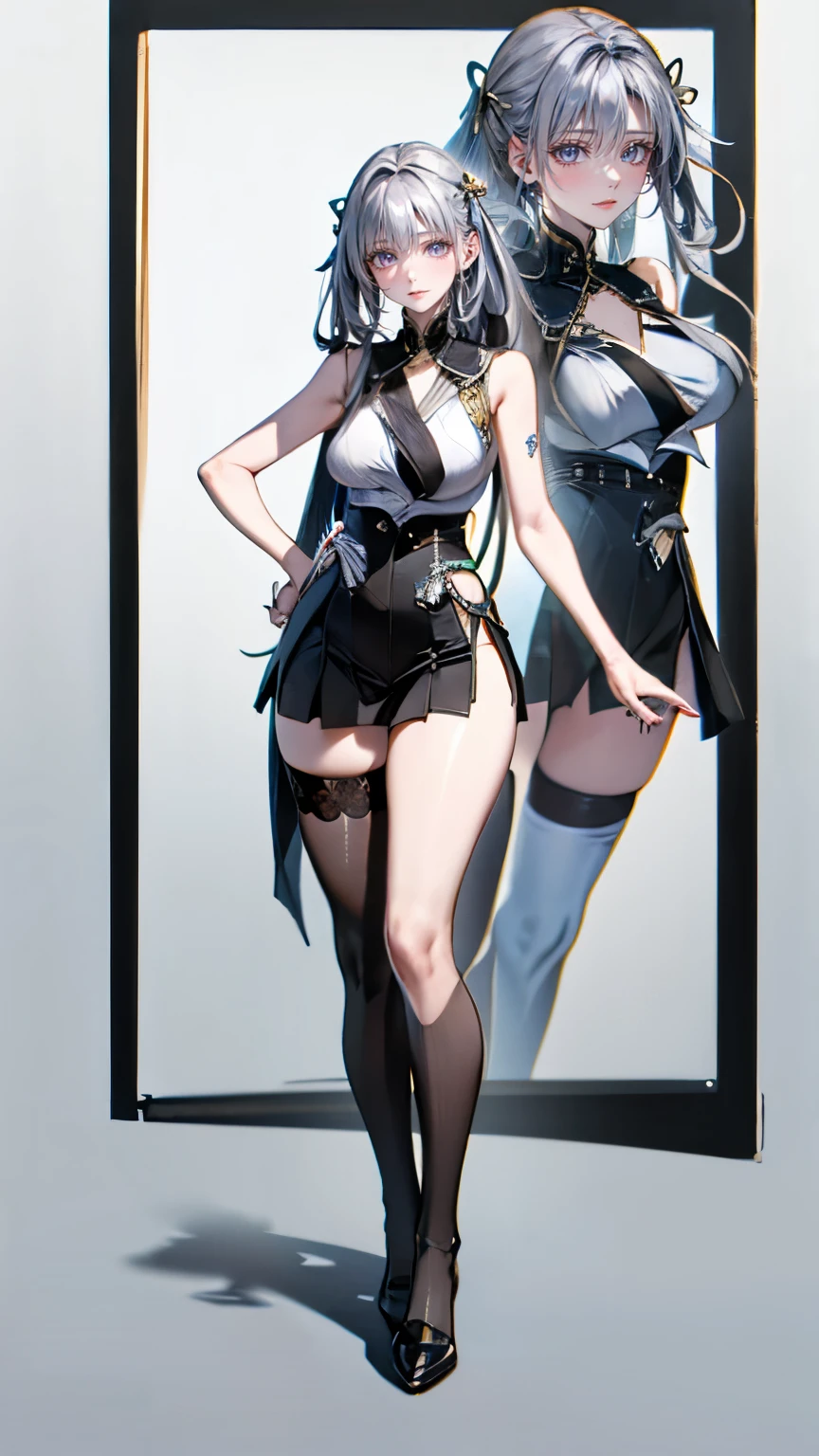 (masterpiece,best quality,ultra-detailed:1.6),illustration, solo,1girl,(full body),(black bodystocking:1.3),high heels,(sheongsam:1.2)
