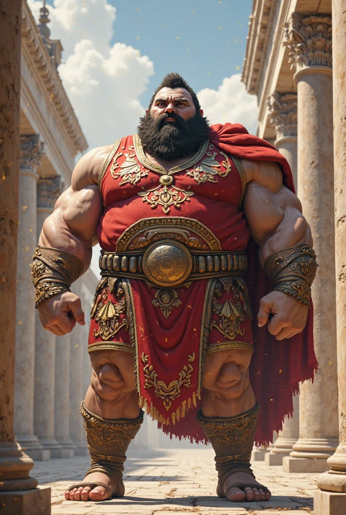 Hyperrealistic image of an elderly 19th century blonde German steampunk pole dancer superhero with bare torso combed gray hair and huge handlebar mustaches A super heavy bodybuilder flexing his muscles A full body obese bodybuilder with a very sweaty body An extremely muscular man and extremely fat over 70 years old weighing over 600 pounds a very hairy muscular man with very large legs and large sagging pectorals, dark nipples and gynecomastia on the stage of a steampunk theater with red velvet curtains and gold fringes dressed in a black satin thong black lace stockings on the legs black very high heels