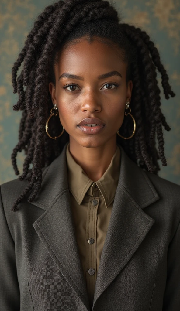 camillewinbush, woman, face ultra-realistic, highly detailed, plain background, dreadlocks, shirt, jacket, 
 <lora:CamilleWinbush_v1:0.8>