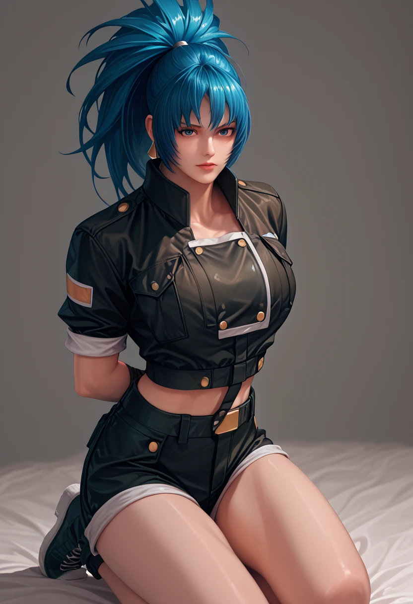 garota, Cabelo azul escuro, leggings pretas, jaqueta de pele branca, jaqueta de pele branca, usando cartola, Mago da cartola, 4k, em uma cidade, Obra-prima sorridente,  tattooed