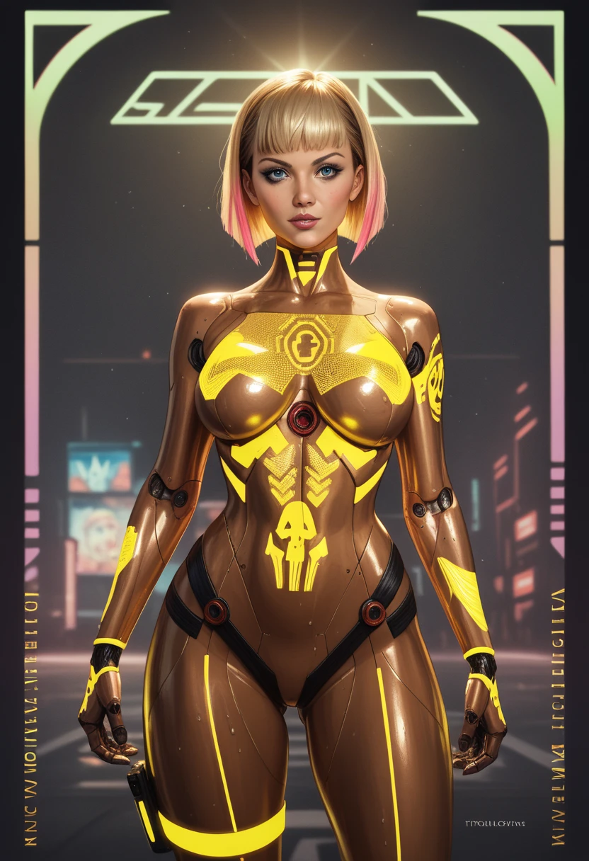 a (giraffe pattern )cosplaying in a yellow and black outfit,sword,beautiful cyberpunk woman,cyberpunk angry gorgeous goddess,beautiful cyborg girl pinup,retro futuristic heroine,hyper realistic,intricate details,cinematic lighting,vibrant colors,award winning,stunning,masterpiece
