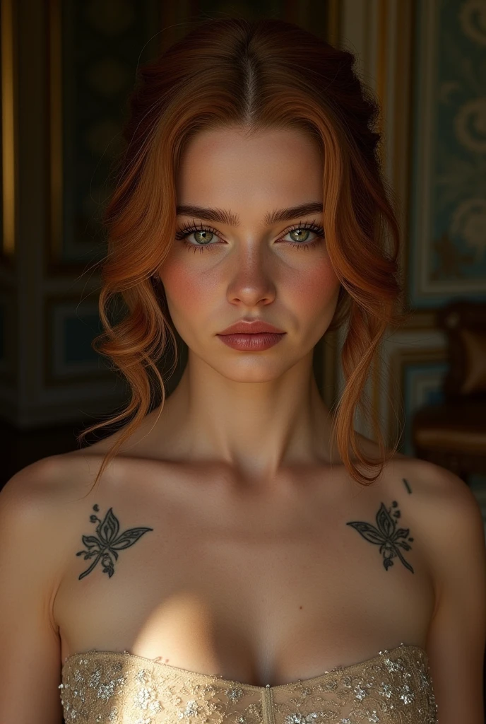 Scarlett Johansson, obra-prima, retrato de corpo inteiro, Black Widow, vestindo terno preto de fibra de carbono, revelando vestido sexy, peitos grandes, decote, cintura fina, bunda grande, mulher gostosa e atraente, imagem realista, Dslr, pele detalhada, rosto detalhado , hiper realista, posing for the camera, modelo profissional, DSLR photo shoot. tattoo of Hannya with flowers and sea waves