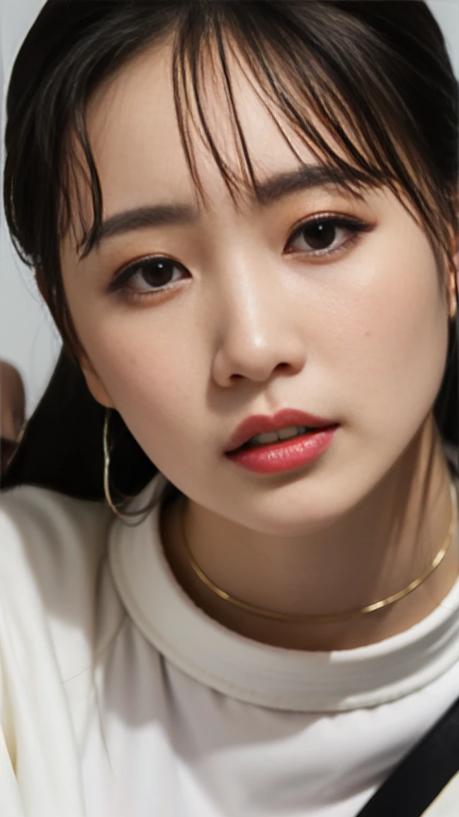 8k,Highest quality, masterpiece, Ultra-high resolution, (Realistic:1.4), RAW Photos, (Real skin texture:1.3), (Film Grain:1.3), (Selfie angle),One girl,Beautiful and detailed eyes and face,masterpiece, Highest quality,close,Upper Body,Completely naked,Mouth half open,D Cup,chest