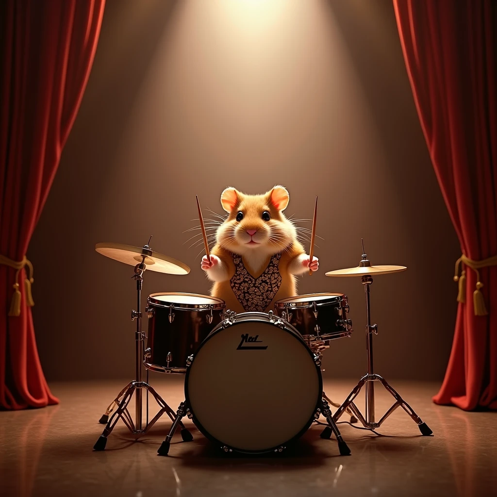 Cute mouse beating drums