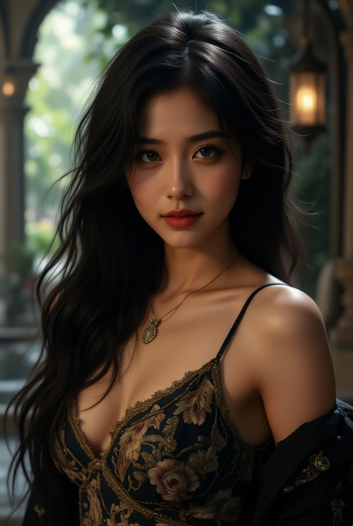 A realistic black bra is visible underneath the armor., Full body image, Highest quality,masterpiece,masterpiece portrait,Intricate details,Magnificent Light,Fantasy,Dungeons & dragon,Retro,priest,Dark Elf,One girl,Wooden table,Shoulder strap,Grey Skin,Elegant smile,squint,Close-up portrait of a Mycenaean Drow woman wearing gold jewelry, Spider:0.9, web:1.0, Fantasy, Volumetric lighting, コンセプトart, Brush Stroke Style, artステーション, trend, Very detailed, art:Greg Rutkowski