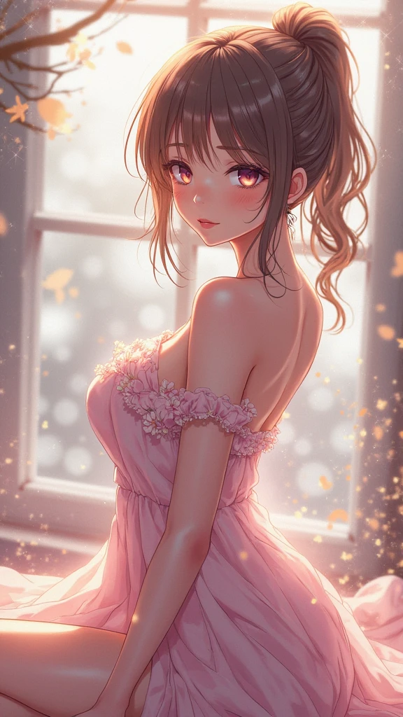 Anime girl, aesthetic, Beauty face , using skirt and stockings . Big breast