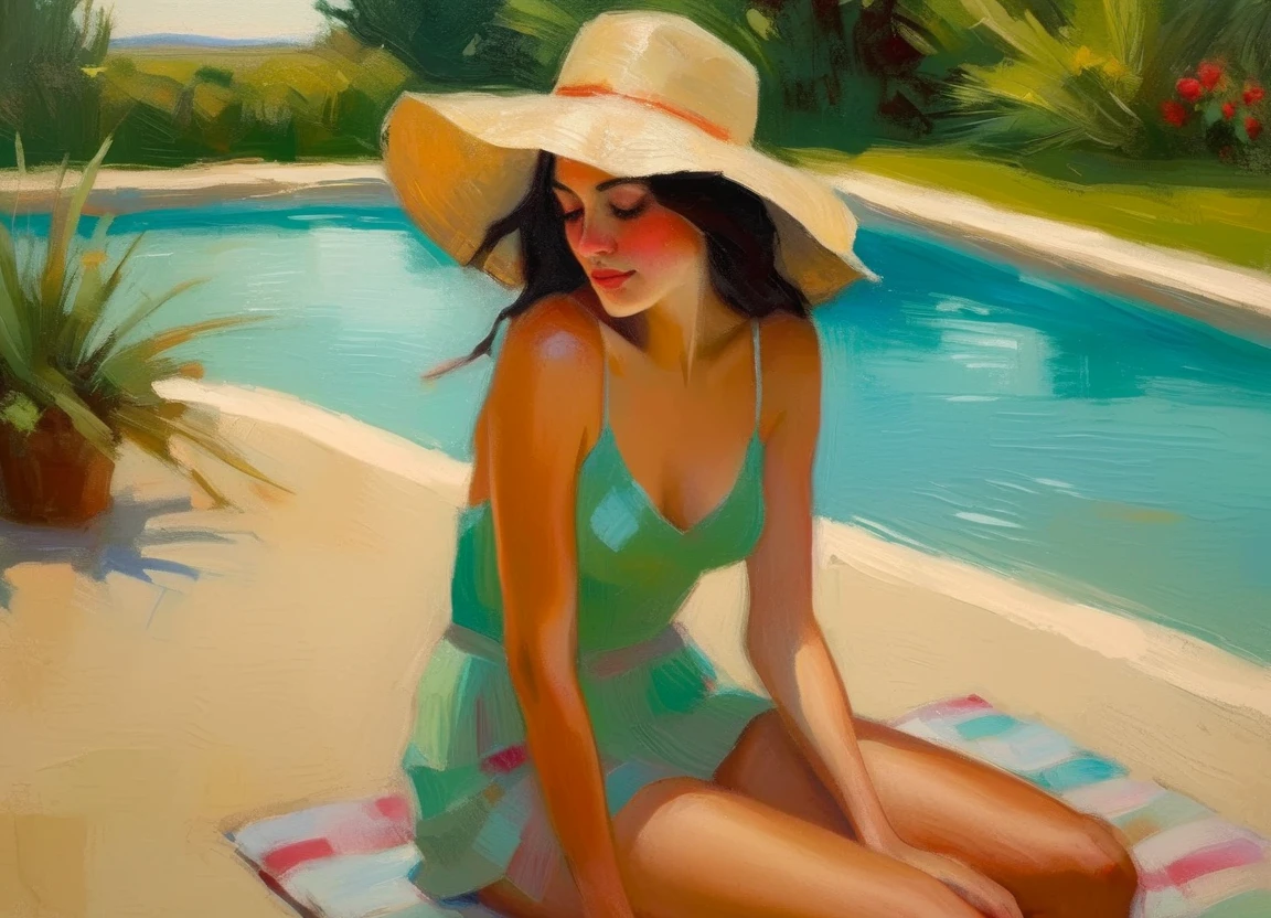 blue lagoon in bamboo forest ((style by Mandy-Jurgens)), Lovely pose ,sharp ,8k, watercolor style