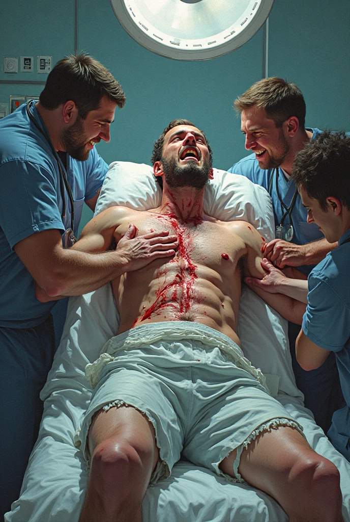 Men giving birth to a child in pain