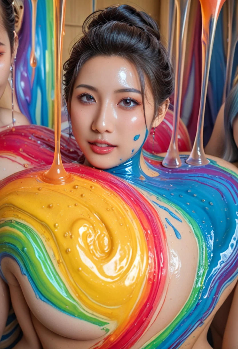 nympho blue haired Japan asian  as a maid in a mansion, tattoed and pierced, wet in milk and honey, vaginal and anal insert dildo
