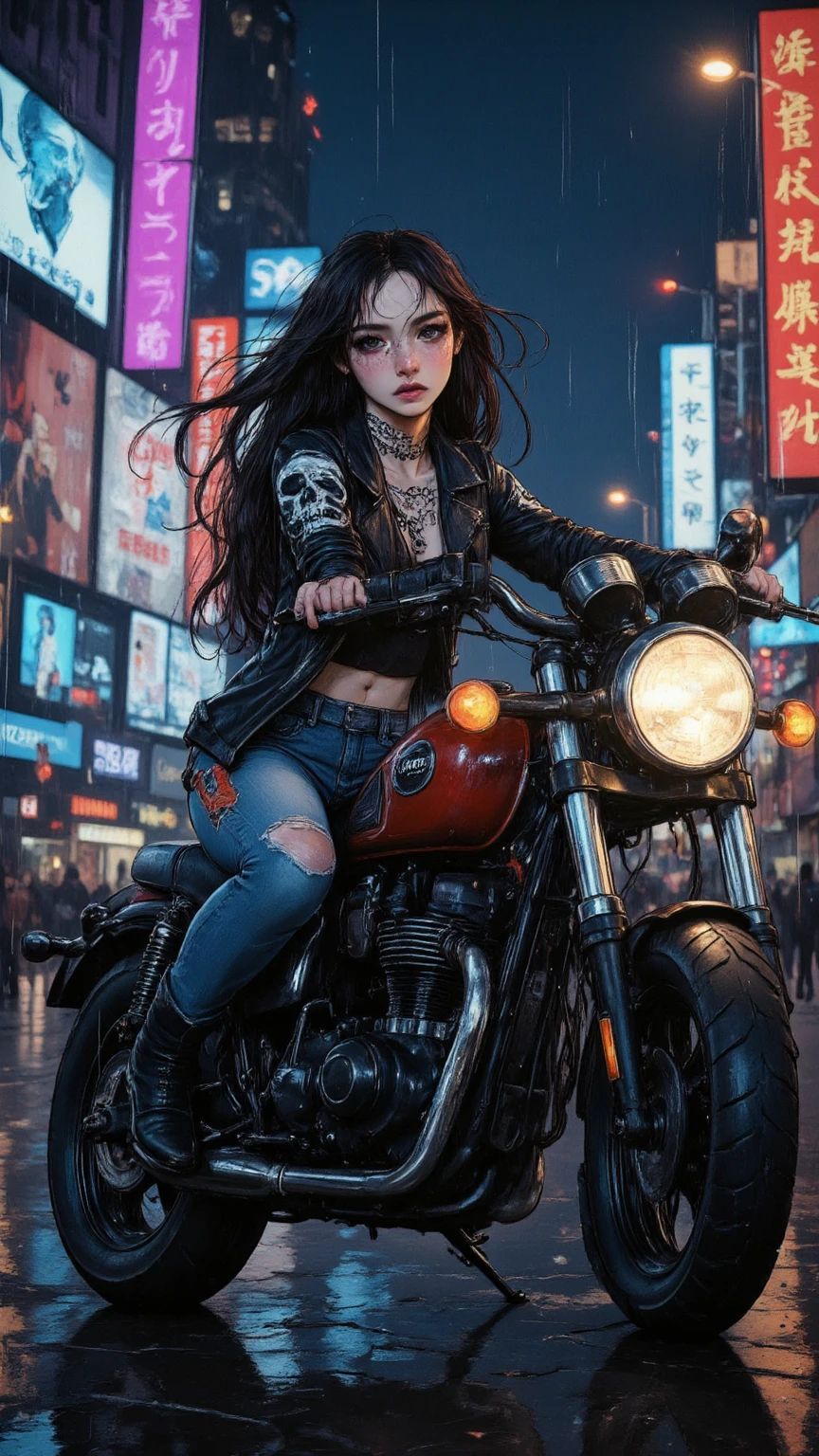 Monalisa in zombie apocalypse with a motorcycle --auto --s2