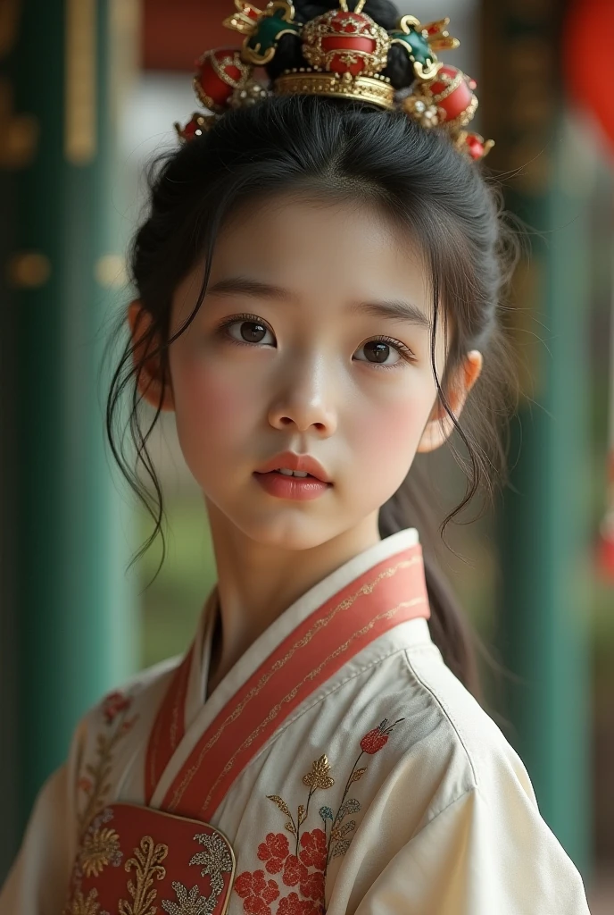 Chinese little girl,Tang suit,beautiful hair ornaments,Hanfu