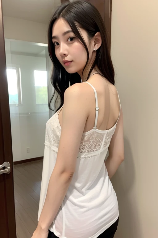 highest quality、masterpiece、live-action、Realistic Skin、Realistic Fabric、Highly detailed skin、Big Breasts、Japan 24 years old、Butt、Very small panties、Grab your chest with your hands、Nipples、No bra、Buttを視聴者に見せます、Turn to the audience、Cute expression、Cute Hairstyles、Detailed eyes、bangs、Black Hair、one's home、Beautiful kitchen、リアルなButt
