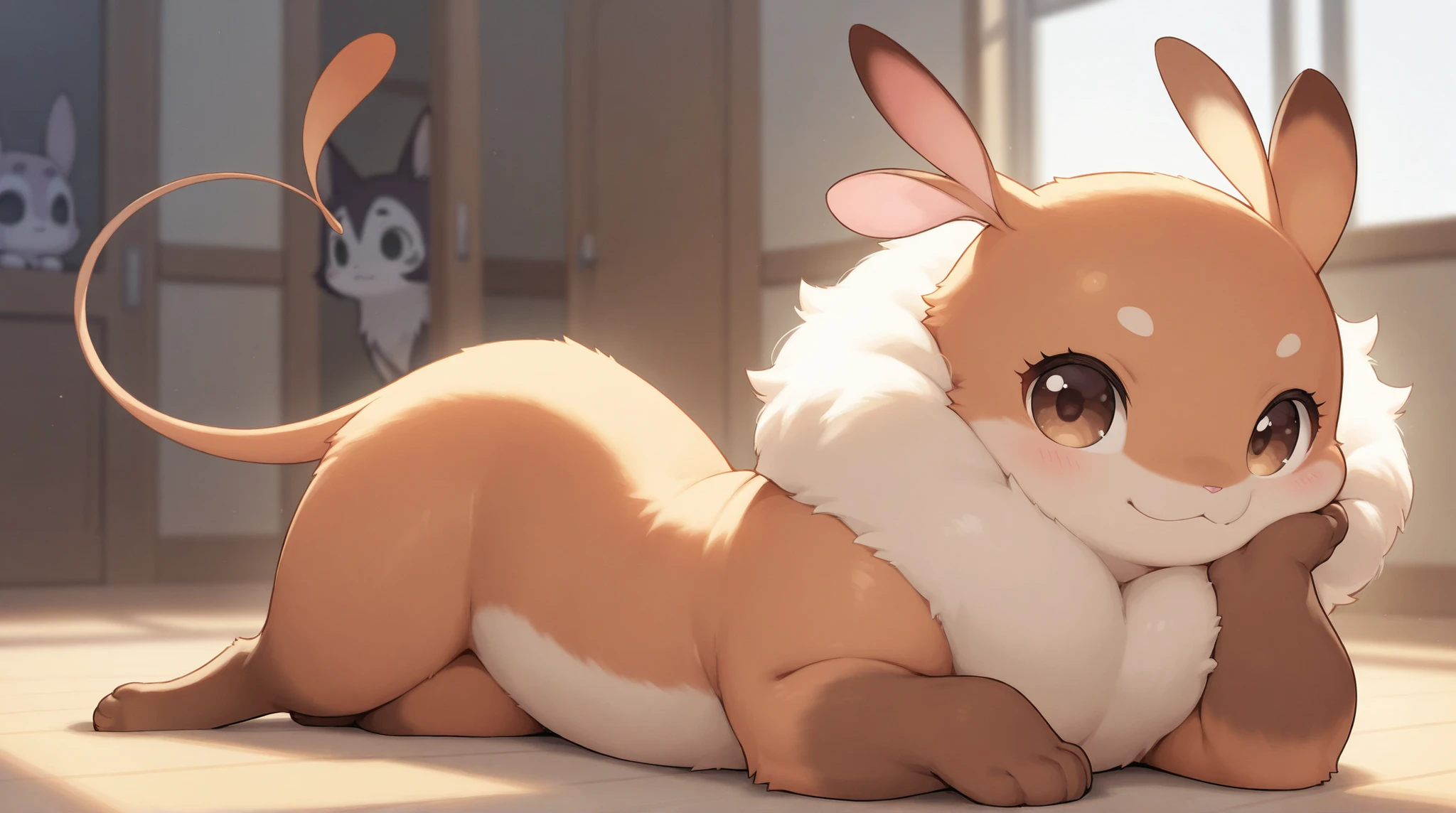 masterpiece, Best quality, antro, Furry, deer, Doe, long eyelashes, plump, big breasts, big butt, Red hair, square hairstyle,shoulder-length hair, cinematic lighting, Scattered light, a high resolution, high detail, ultra realistic,nude, lies on the table, shows her body lying down