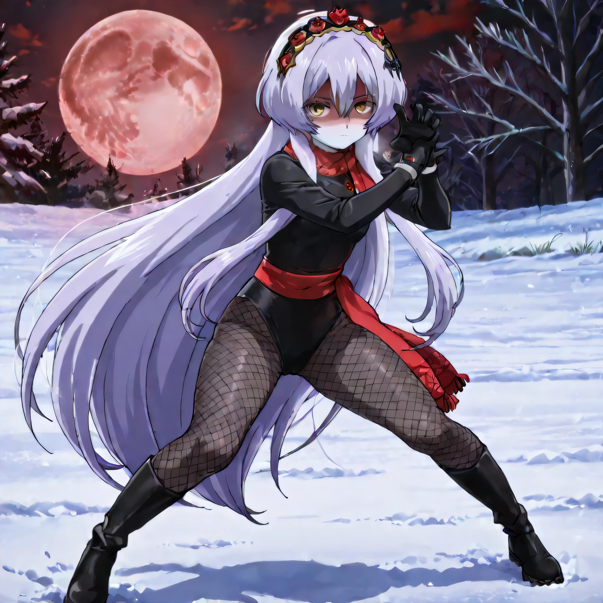 Dark skinned girl, Red clothes, Long sleeve puff shirt, Tulle skirt, White boots, Night Forest, moonlight, Giant Moon, darkness, View from below,moonlight,Backlight,Shiny Hair,Shiny Skin,Glamorous Body,is,High resolution, Long Hair, solo, Nipple erection,No bra,god々Shining light,