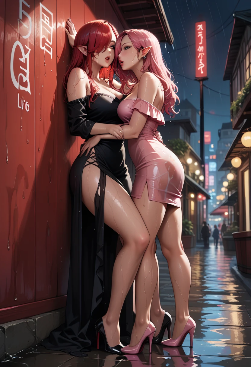 ((Best quality)), ((Masterpiece)), ((Realstic)) and ultra-detailed pchaudography, Tsuande, Pretty Girl Tsunade de Naruto, Jolie fille, cheveux jaune clair, parti, neon light. Elle a ((cheveux blanc)), porte un (Top Tech-Wear) et un (corde noire, motif rouge:1.2) , ((beautiful and aesthetic)), sexy, gros seins, chaud, grosse poitrine, Eigaka E6