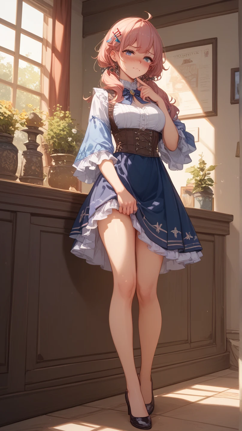 (perky chest:1.2), (pointed chest:1.2),(((Black Tunic:1.3))),(((cakes and bread in the basket),Cute and beautiful girl,Cute round face,Cute smile,with blush cheeks,Red Lip,a girl 17 years old, nsfw:1.2, beautiful body:1.3), shinny skin, BREAK, ((alice in the wonderland:1.3, cute, kawaii, lovely, funny, a girl falling down from sky:1.3, girl flying in sky:1.4, girl floating in air:1.5, rolling upskirt by wind:1.6, (with sparkling eyes and a contagious smile),open mouth, Looking at Viewer, surprised, putting hands on crotch over the skirts:1.5)), BREAK, ((floating things as follows:1.3, PlayingCards, Trump, tea cup, tea pot, tea spoons, pocket watch:1.3, lip sticks, candies:1.2, cookies, jam bottles, classical door_keys)), ((long purply_Blue dress :1.5, wearing long flaired skirt:1.3, the skirt is blowing:1.3, cute pink Apron, black stockingedium long platinum-blonde hair:1.2, twin tail hair:1.6, tied hair with a large ribbon), (Blue eyes, bright pupils with highlights, detailed eyes), (lying down on your back:0.7, spreading legs with rising up straight:0.7), sexy posture, fantastic colorful art, (fantasy art:1.2, wondered images), ((correct anatomy:1.5, perfect anatomy:1.3, correct hand, small foot:1.2)),