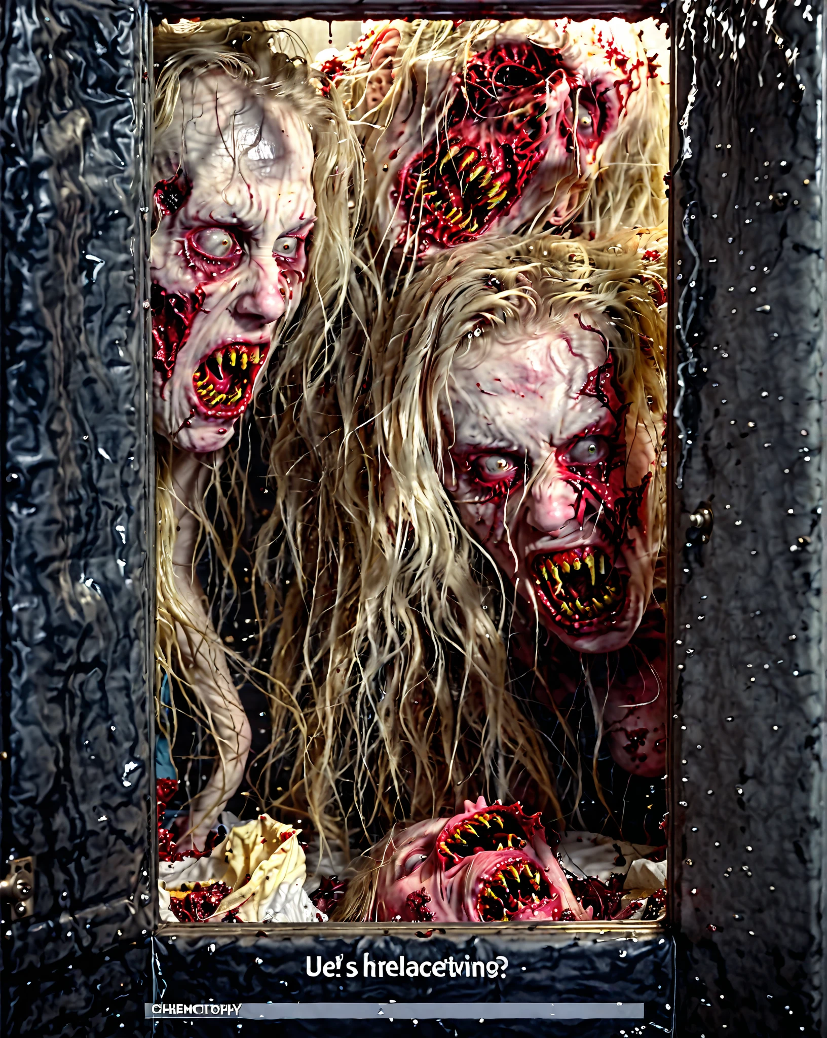 horror, man is monsterous, hungry, grabbing, horrific anxiety, anguish, hatred,artfod self-loathing, misery, depression, melancholic, the end of all happiness. All the hideousness that you have to endure. Demonic entities constantly hissing in her ear. Ugly faces from hell revealed in every shadow, sprawled across every surface, especially if it is reflective. The ugliest, most worthless entities you can ever imagine. Makes you want to kill yourself or someone else instead of hearing or seeing them again. Ultrarealistic, photorealistic, cinematic photography, cinematic lighting, cinematic portrait, portrait photography, realistic, realism, ultra detailed, UHDR, full focus, highest quality, hyperrealistic, 3D Rendering, 8K Octane, Cinematic, Cinematography, attention to detail, Best Quality, Award Winning, Masterpiece