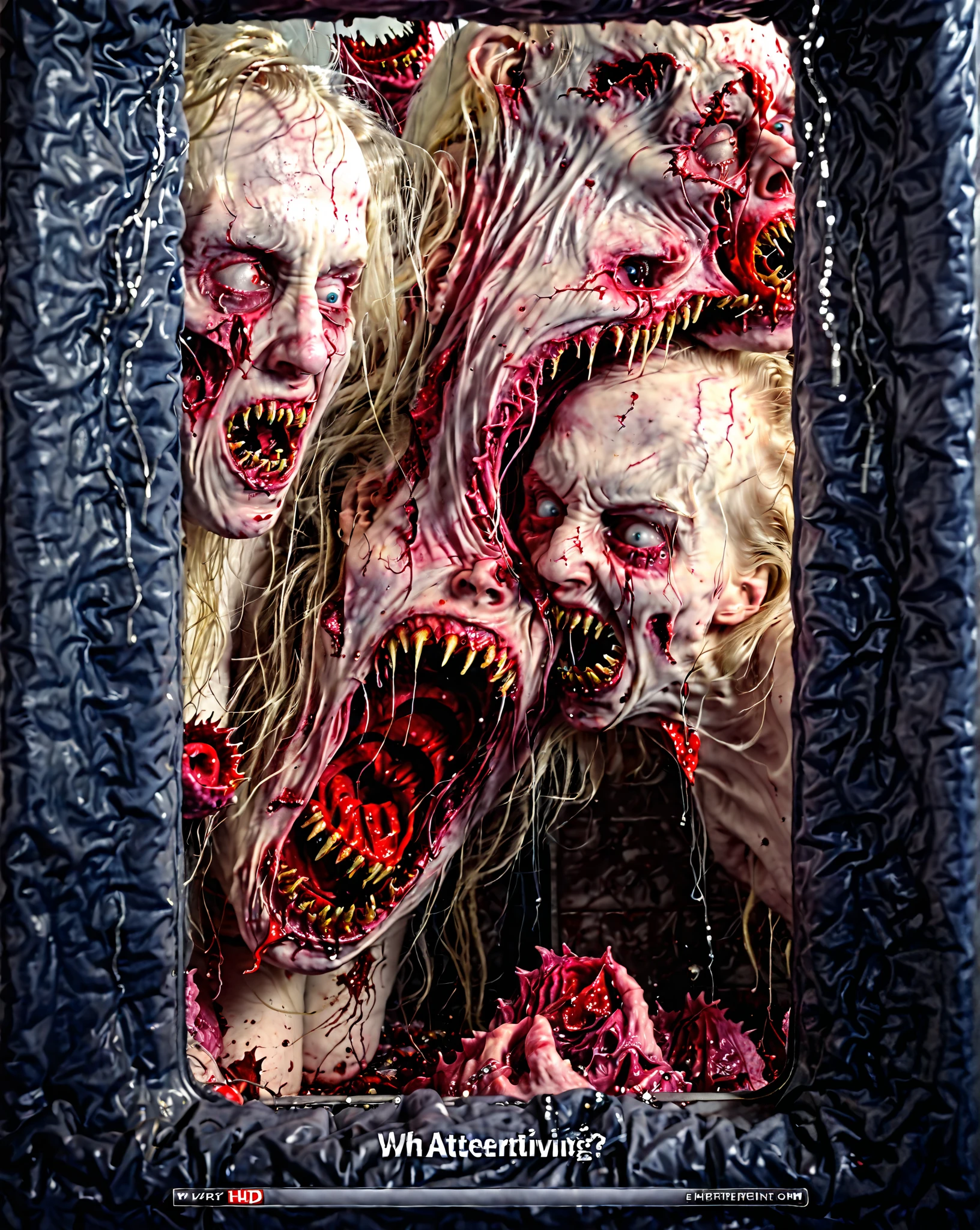 horror, man is monsterous, hungry, grabbing, horrific anxiety, anguish, hatred,artfod self-loathing, misery, depression, melancholic, the end of all happiness. All the hideousness that you have to endure. Demonic entities constantly hissing in her ear. Ugly faces from hell revealed in every shadow, sprawled across every surface, especially if it is reflective. The ugliest, most worthless entities you can ever imagine. Makes you want to kill yourself or someone else instead of hearing or seeing them again. Ultrarealistic, photorealistic, cinematic photography, cinematic lighting, cinematic portrait, portrait photography, realistic, realism, ultra detailed, UHDR, full focus, highest quality, hyperrealistic, 3D Rendering, 8K Octane, Cinematic, Cinematography, attention to detail, Best Quality, Award Winning, Masterpiece
