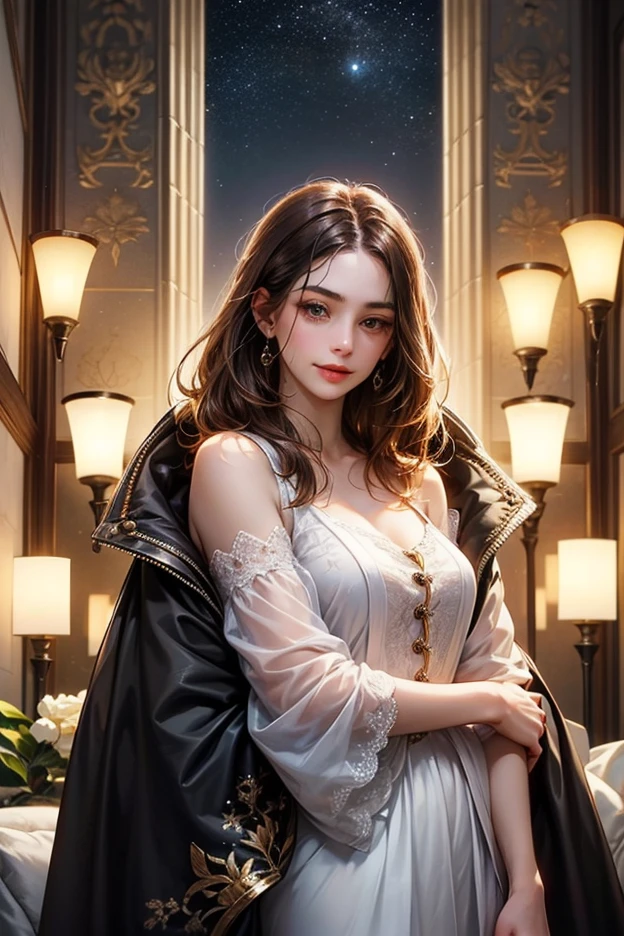 (absurd, high resolution, super detail), face close-up, face emphasis, face-oriented, single woman, long straight hair, shiny beautiful hair, beautiful skin, luscious skin, beautiful eyes, big eyes, with bangs, long sleeves, eye highlights, unbroken hands, rich lighting, large breasts, pale pink lips, by high definition CG Uniform 8K Wallpaper, Attention to Detail, Portrait, Gaze, Solo, Half Shot, Detailed Face, Melancholy Face, Dynamic Pose, (Contemporary Japanese Subject: 1. 1), Black Dress, Black Gloves, Lace Dress, Contemporary Subject, (Thriving Civilization: 1.1), (Pure White: 1.1) Building, Neon, Roppongi Kabukicho, Japanese landscape, fantastic, romantic, dance of light, austerity, night, darkness, stars, portrait, film lighting, necklace, date scene