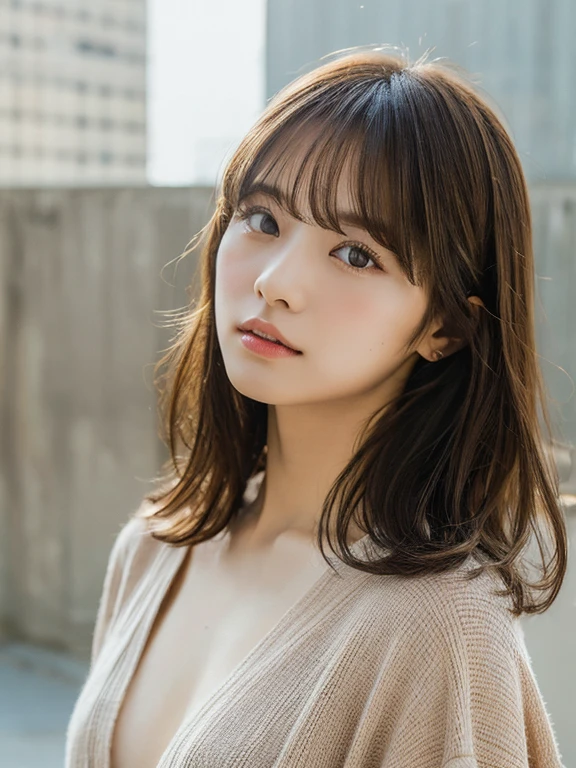 top-quality、​masterpiece、hight resolution、1girl in、solo、Raw photo、Real person、Detailed skin、japanes、brawn hair、thin bunches of bangedium Hair、Curly hair、Floating hair、fullllbody,cropped shirt、White Room、catchlight