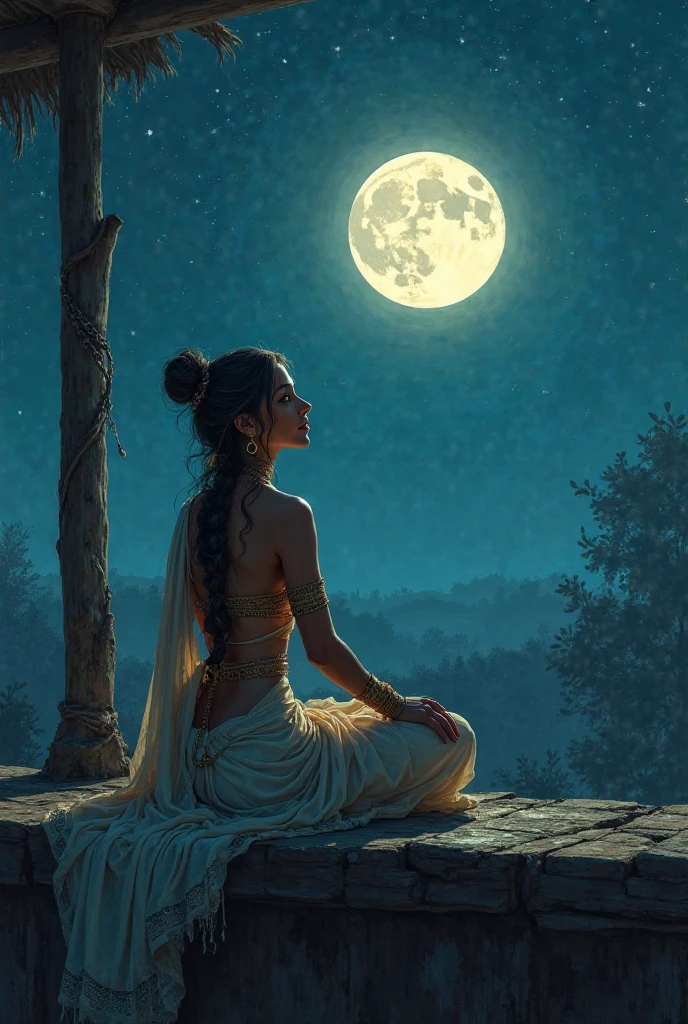 Create a gypsy woman who asks the Moon to grant her a baby.