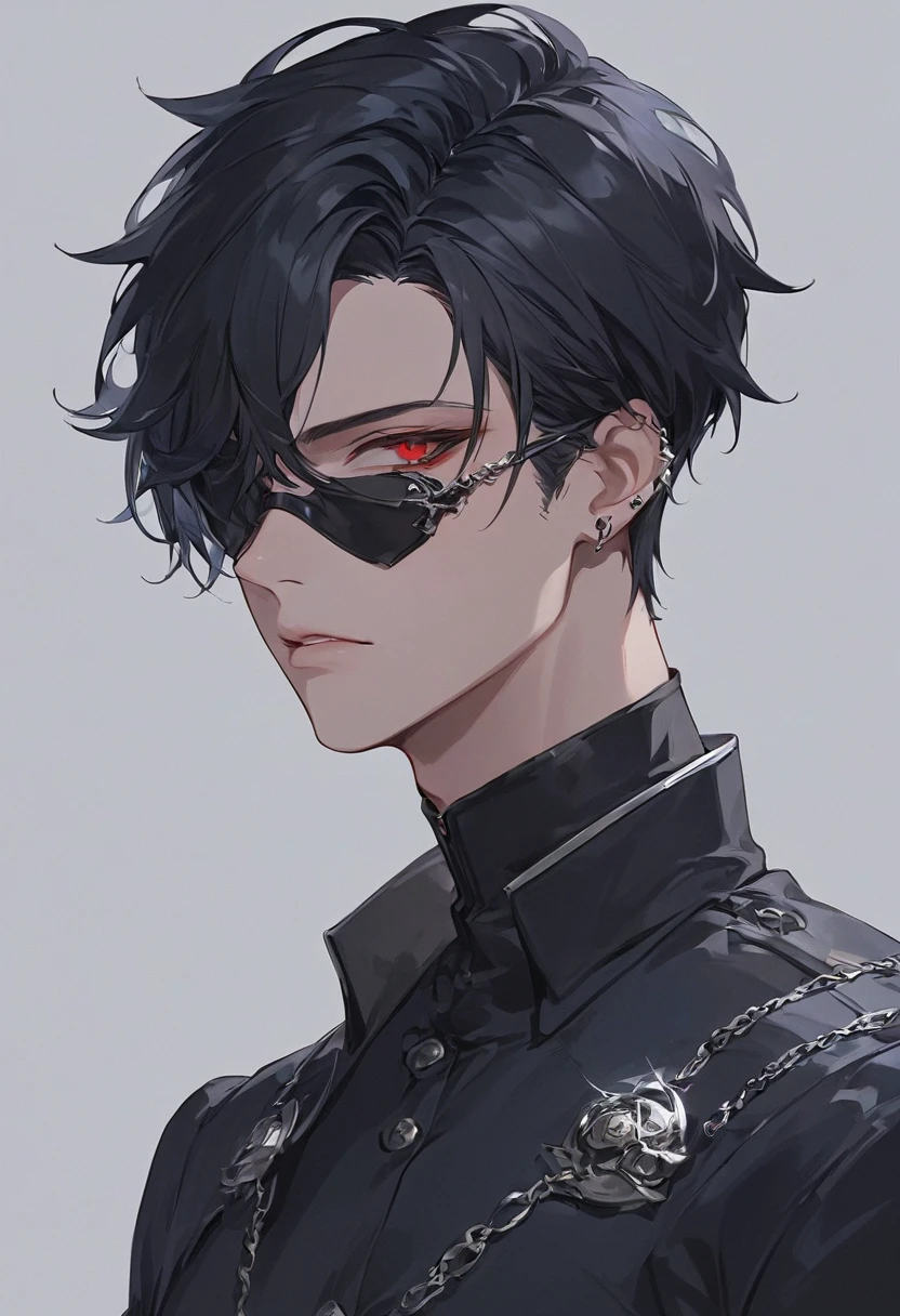 Vampire boy with black hair and a black blindfold