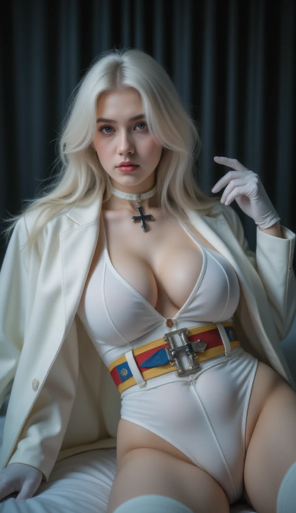 ,colorful,(masterpiece:1,2), best quality, masterpiece, highres, original, extremely detailed wallpaper, 1girl ,smile,solo, grey hair, blue eyes, original_outfits,red cape,white pants, gloves, breasts, uniform, large breasts