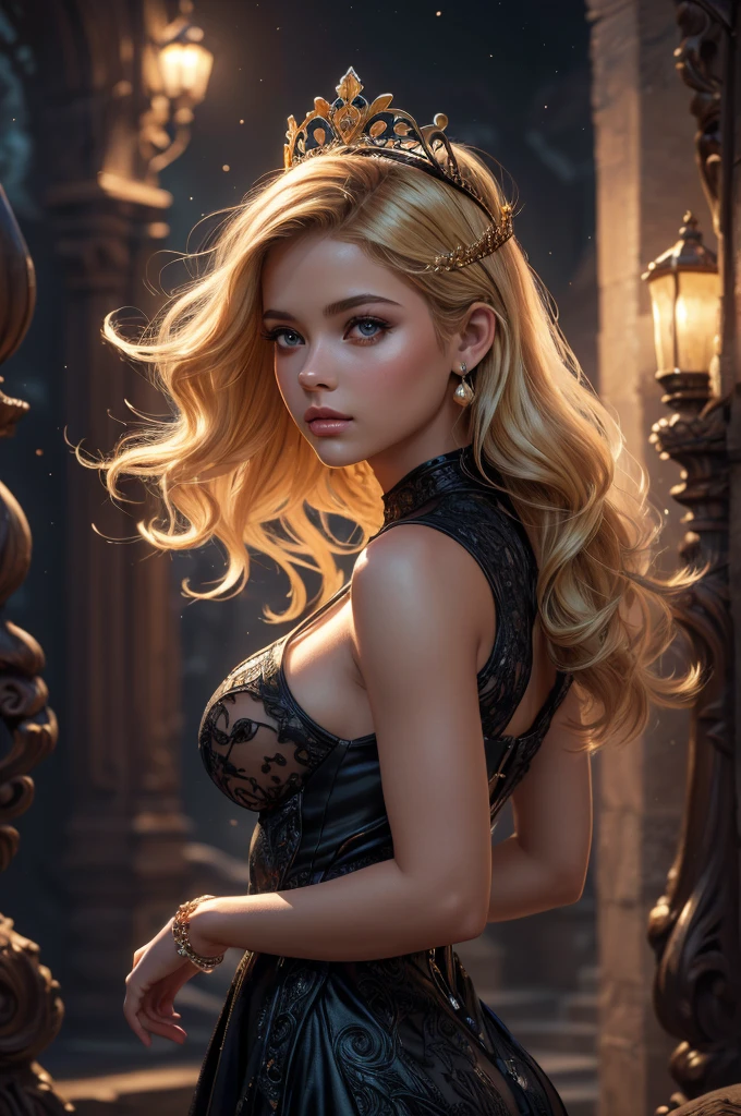 portrait Christina Aguilera, wearing sexy mickey mouse lingerie, against the background of the Disney castle, 9 0 3 0 s, curly hair, intricate, elegant, highly detailed, digital painting, artstation, concept art, smooth, sharp focus, illustration, art by thomas kindkade, charlie bowater, artgerm, greg rutkowski, alphonse mucha and alexandra fomina, 36k, glittering, shining, correct body anatomy
