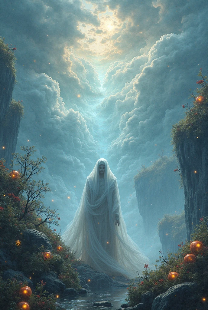 a ghost  in a mountain in night moon