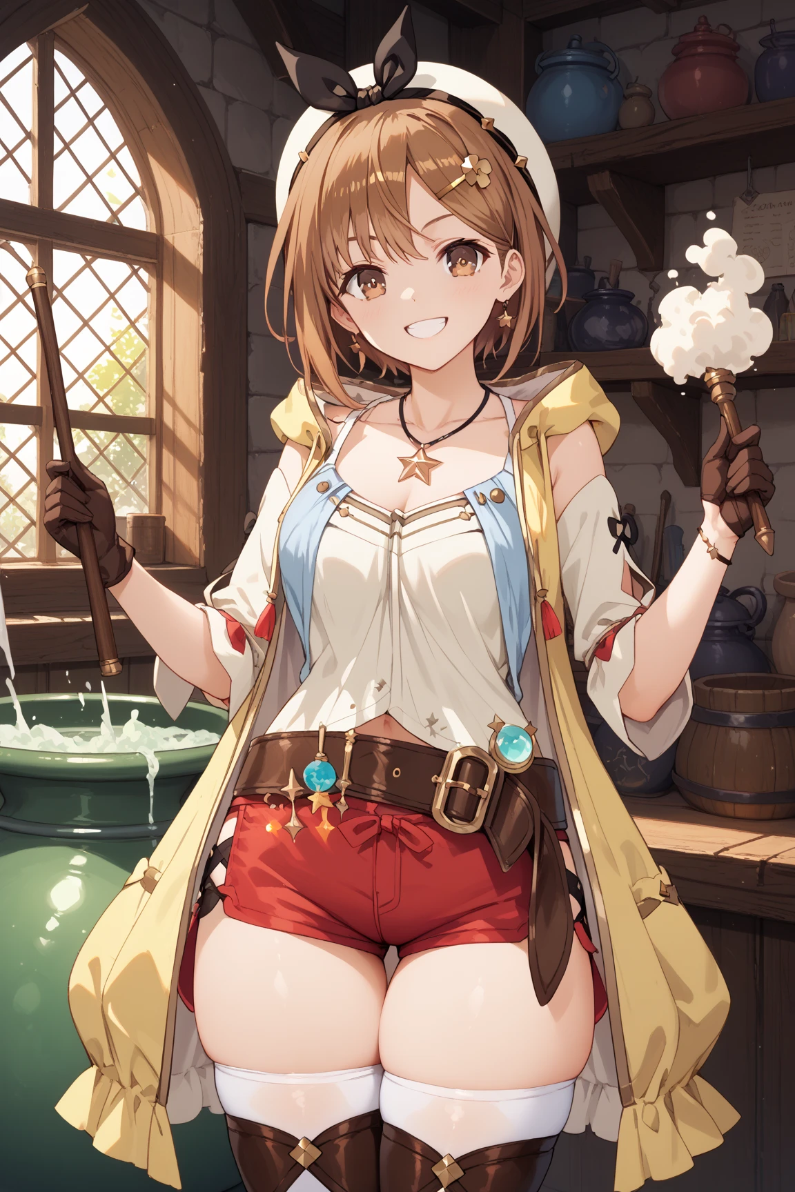 masterpiece, highest quality, High resolution, Extremely detailed CG, First Default, First closing, Bare thighs, One Girl, belt, flask, chest, alone, Laughter, Seaside,Black lace underwear,Sumo,See-through,Have fun,Jumping,refraction.