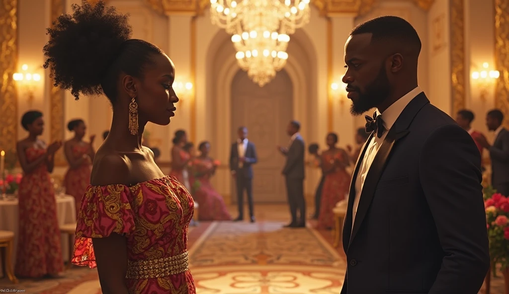 a couple of people in fancy clothes standing on a wooden floor, Africans, African people, aristocratic clothing, georgian dress amazing fabric, intricate costume design, royal gown, 1 8 th century style, georgian dress, ( ( emma lindstrom ) ), wearing a pink ballroom gown, dress in the style of rococo, rococo dress, both wearing victorian clothes, colonial style