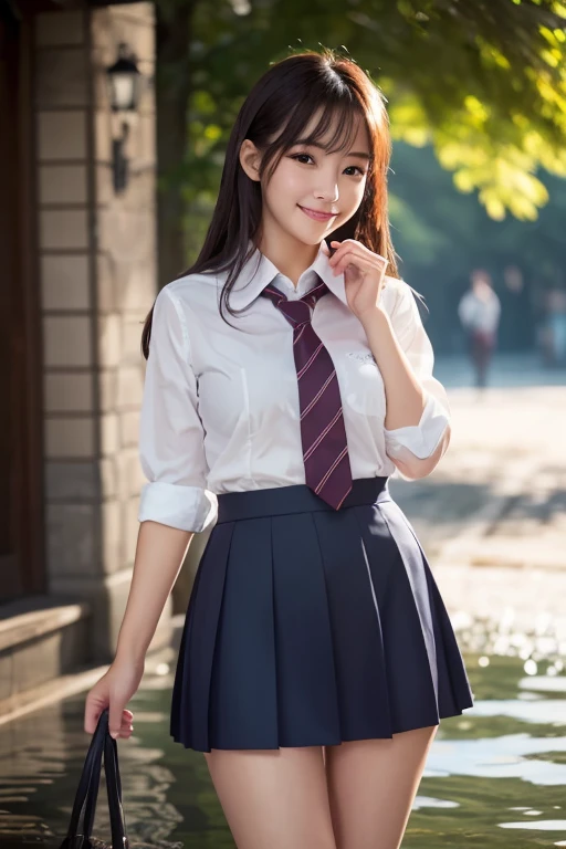 Best Quality, realistic, raw photos, professional photograpy, (School uniform, pleated mini skirt), We don’t laugh because we’re happy – we’re happy because we laugh