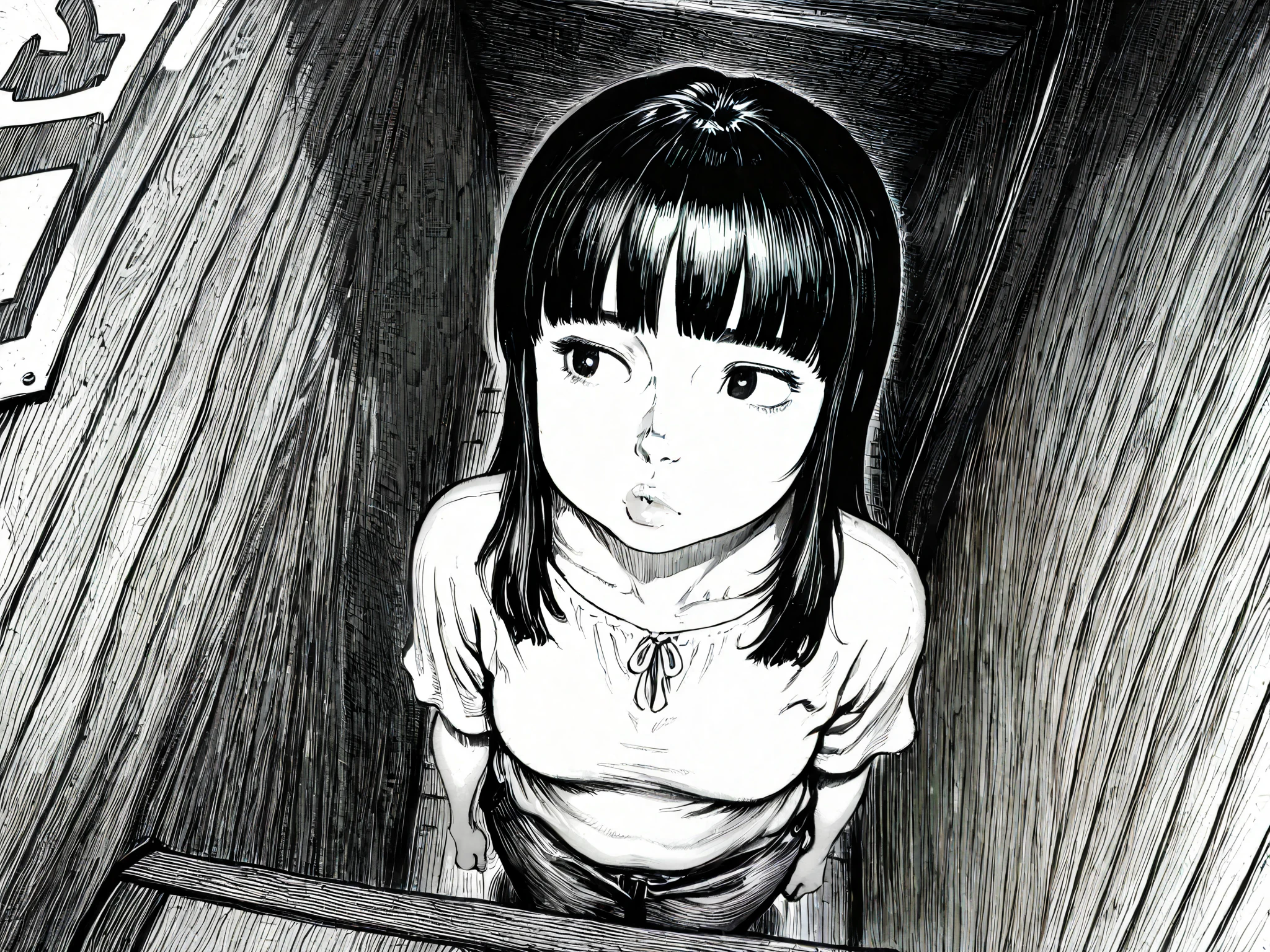 HDR, 8K, high contrast, masterpiece, best quality, amazing quality, very aesthetic, anime artstyle, realistic, newest,
BREAK
bounce light, hyperdetailed, detailed hair strands, detailed fibers, greyscale, (intricate hatching: 1.0)
masterpiece, semi-realism, monochrome, manga, inking, detailed, hyperdetailed,
engraving artstyle, hatching /texture/, contour lines, monchrome, greyscale, masterpiece.hyperdetailed, absurdres, detailed background, foreshortening, perspective, dynamic angle, very aesthetic, 1girl, standing in station, rounded face, plump lips, realistic proportions, black eyes, hime cut, white shirt, looking to side, 1 point perspective, Japanese signs, Japanese street