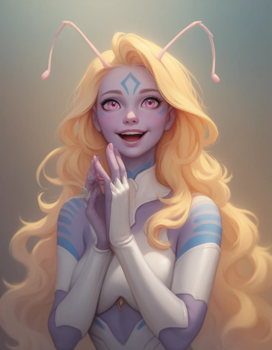 (masterpiece, best quality),space background,face,portrait,upper body,sovasub,forehead mark,ponytail,<lora:SovaSubverse_V1-Manityro:1>,sovafit,smirk,horns,blush,