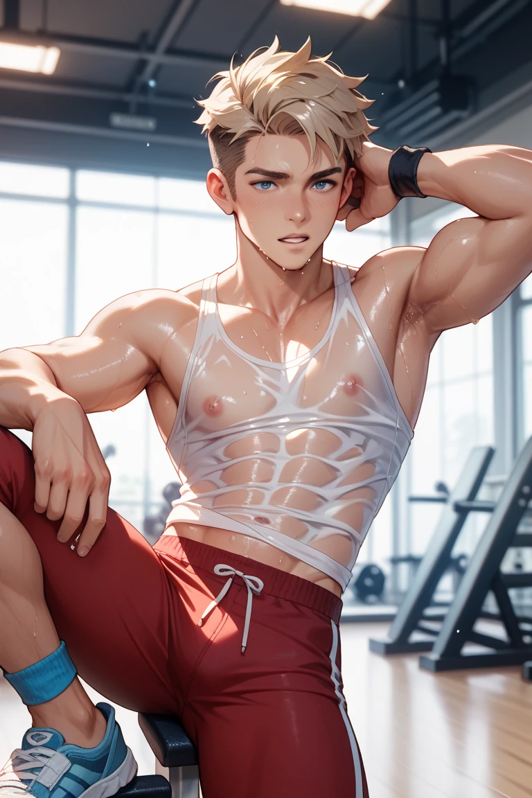 Sweaty skater,young 17 years old,Thin hands behind the head,No muscles,Wearing a naked,Wear tight underwear,large bulge,Fulll body Shot