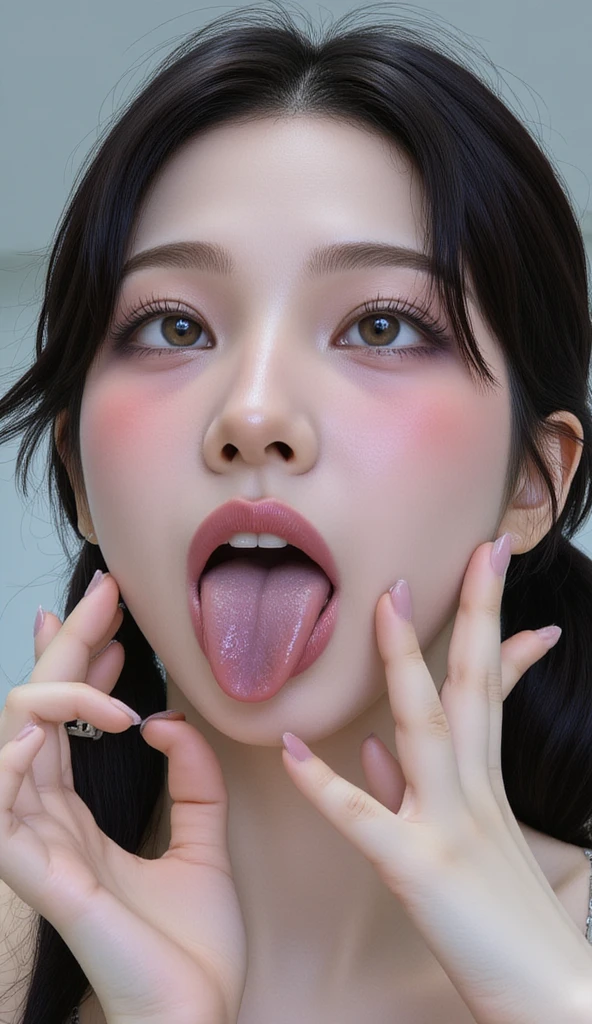 1girl、Japanese、19 years old、Brown hair、Wave perm、Twin tail hair、Kneeling、A man grabs a woman's head、Blowjob、Deep Throat、deep throat、Oral、hug、(Detailed and realistic penis、inhale、Stick、ペニスをBlowjob中:1.3)、(Woman puts penis in mouth:1.3)、(Man ejaculates in woman's mouth:1.2)、Please lick the sperm off your penis、Sperm dripping from the mouth、(Sperm splattered all over the body:1.4)、Bukkake、looking at the camera、(Angle Shot, Photographed from the front:1.2)