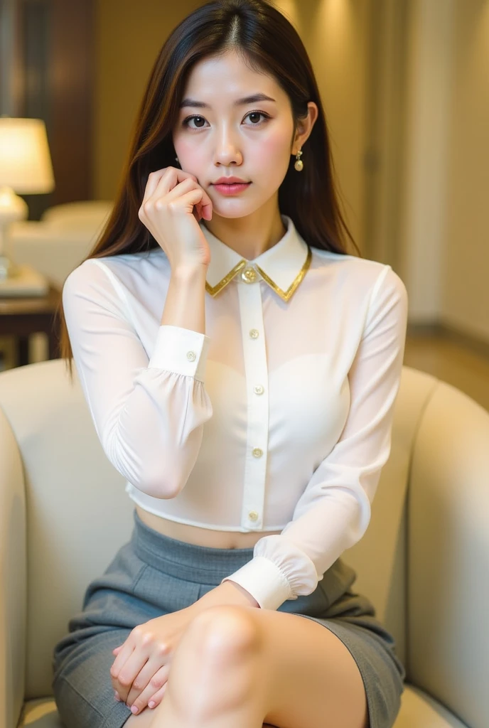 28 year old woman wearing white silk shirt of extremely thin fabric, mini skirt stuck to body, whole body wet in heavy rain city, layer cut, (16K), (highest quality: 1.2), (realistic), (photorealistic: 1.37), ultra detailed, professional lighting,