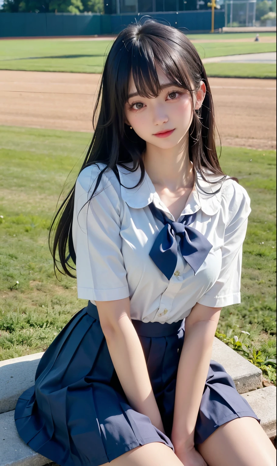 ((huge breast:1.1))、Glowing Skin、Oily skin, Glowing Skin、Shiny skin)、(Tabletop, Highest quality),(Very complicated:1.3), (Realistic), One Girl, Mature Woman, White, Green Eyes, Perfect Eyes, Perfect Iris, The perfect student, Perfect Lips,Perfect Nose, Perfect hands, Extremely elaborate hands, Perfect Fingers, Black Hair, Long Hair, Straight hair, Side ponytail hairstyle、Strong sunlight, Detailed professional photos of beautiful women, Sharp focus, Awards, Cinema Lighting, Blurred Background, Upper Body, ((Confident)), (Pause:Looking into the camera),((Small white athletics uniform))、((full body))、((Bending over and peering in))、(Looking up)、smile、