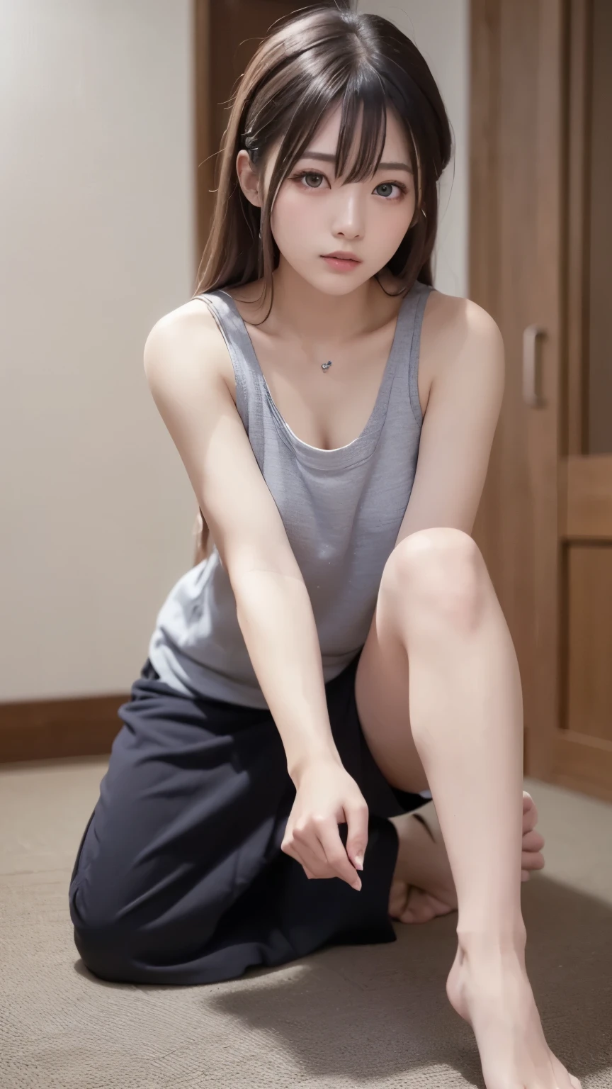 1 girl, medium boobs, starlike eyes , (8k, RAW photo , High sensitivity, best quality , masterpiece, narrower High Resolution, realism: 1.25), , ( 非常にdetailsなCG Unity 8Kの壁紙, best quality , High Resolution: 1.2), ( narrower _ details, 超 High Resolution: 1.2), perfect lighting, personal , ( 1 girl: 1.4), ( cute girl : 1.2), Unreal Engine , side of the studio lights , Gray Hair, purple eyes, perfect face , detailsな顔, perfect body to sit on tatami, beautiful eyes, beautiful face, ( bright skin: 1.4), idol, ( full body), Red T-shirt, Transparent,