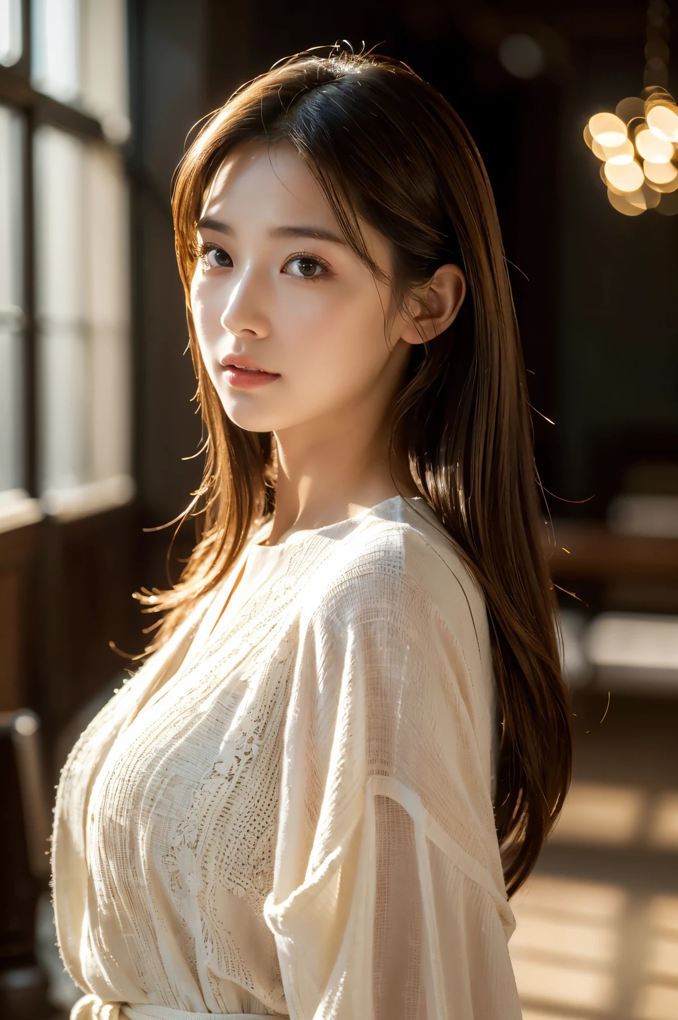 Great style、Long Hair、Curly Hair、20Generation of women、Big Breasts、Turtleneck knit、1people