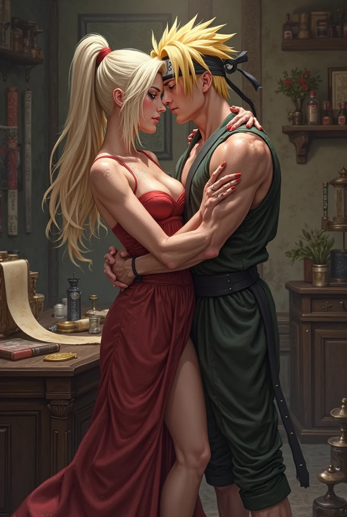 hungry couple and woman. sexual tension. chemistry between them. about to kiss. He corners her against the wall.
He is dark-skinned, tall, with dark hair and green eyes. He is a fairy.
She is dressed as a warrior. She is blonde with green eyes. White skin.
It has a body with defined curves. She has little clothing to cover her. she is blushing
background in an old library.
complete bodies. 4k. High Definition.