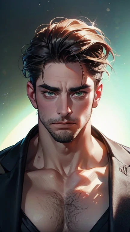portrait of a man, 40 y.o, perfect face, natural skin, film grain, skin imperfections, ((face close-up)), realistic photography, green eyes, stubble, short cropped hair, muscular, shirtless, best quality, masterpiece, extremely detailed, intricate details, detailed background, dynamic pose, dynamic angle, sharp focus, soft lighting, vibrant colors, cinematic photography, volumetric lighting, film grain, hard shadows, chiaroscuro, filmic, subsurface scattering