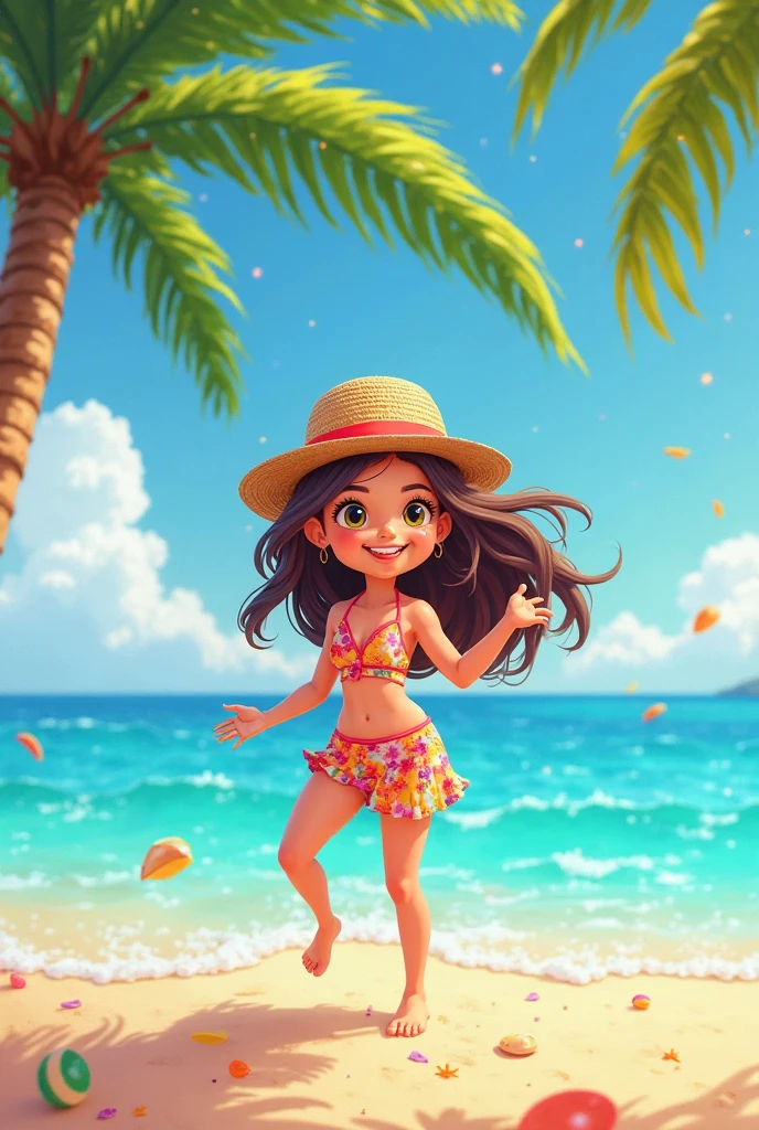 Animated girl in bikini playful