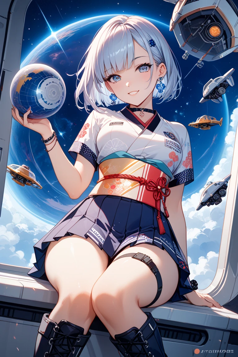 Ukiyo-e style Pieter Bruegel elder, Klimt, animesque wondrous strange Whimsical Sci-Fi Fantasy Ethereal City The Beginning of the White Galaxy Mercator projection Stellarium Earth Monaca