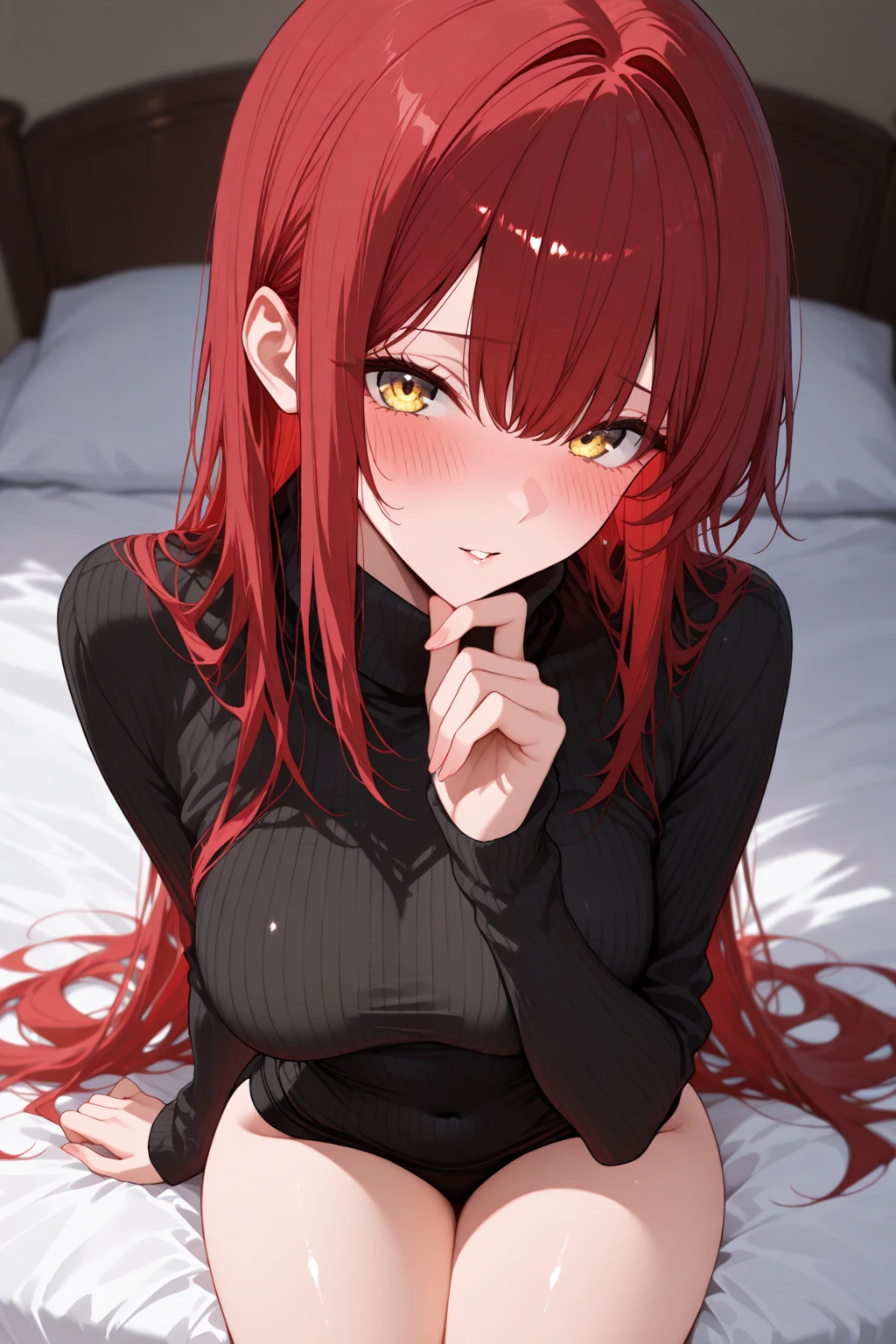 An 18-year-old boy lies on a bed in a transgender hospital，The operation was successful，Become beautiful and charming，Wear black silk，Red-haired idol sister